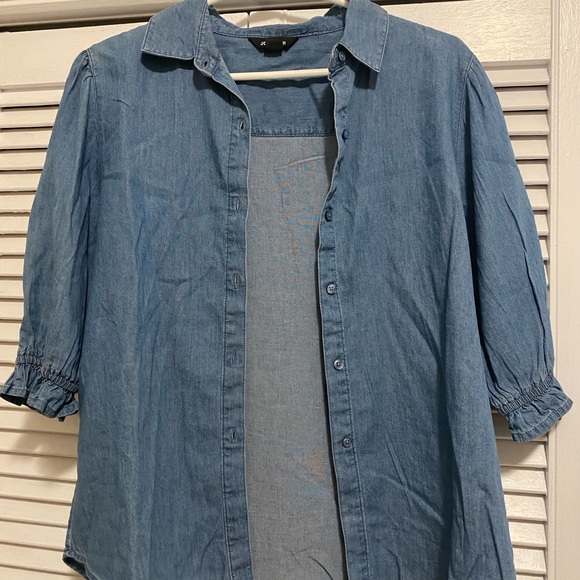 Joe Fresh Puff Sleeve Denim Button Down Top - Picture 2 of 5
